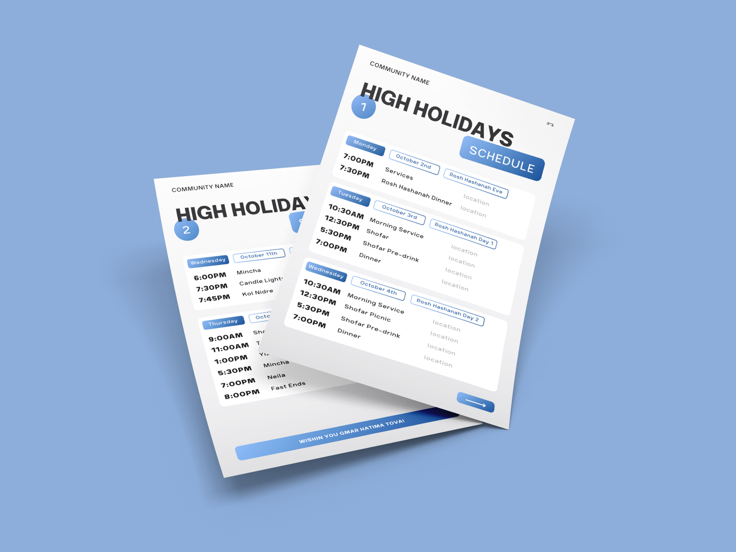 High Holidays Schedule