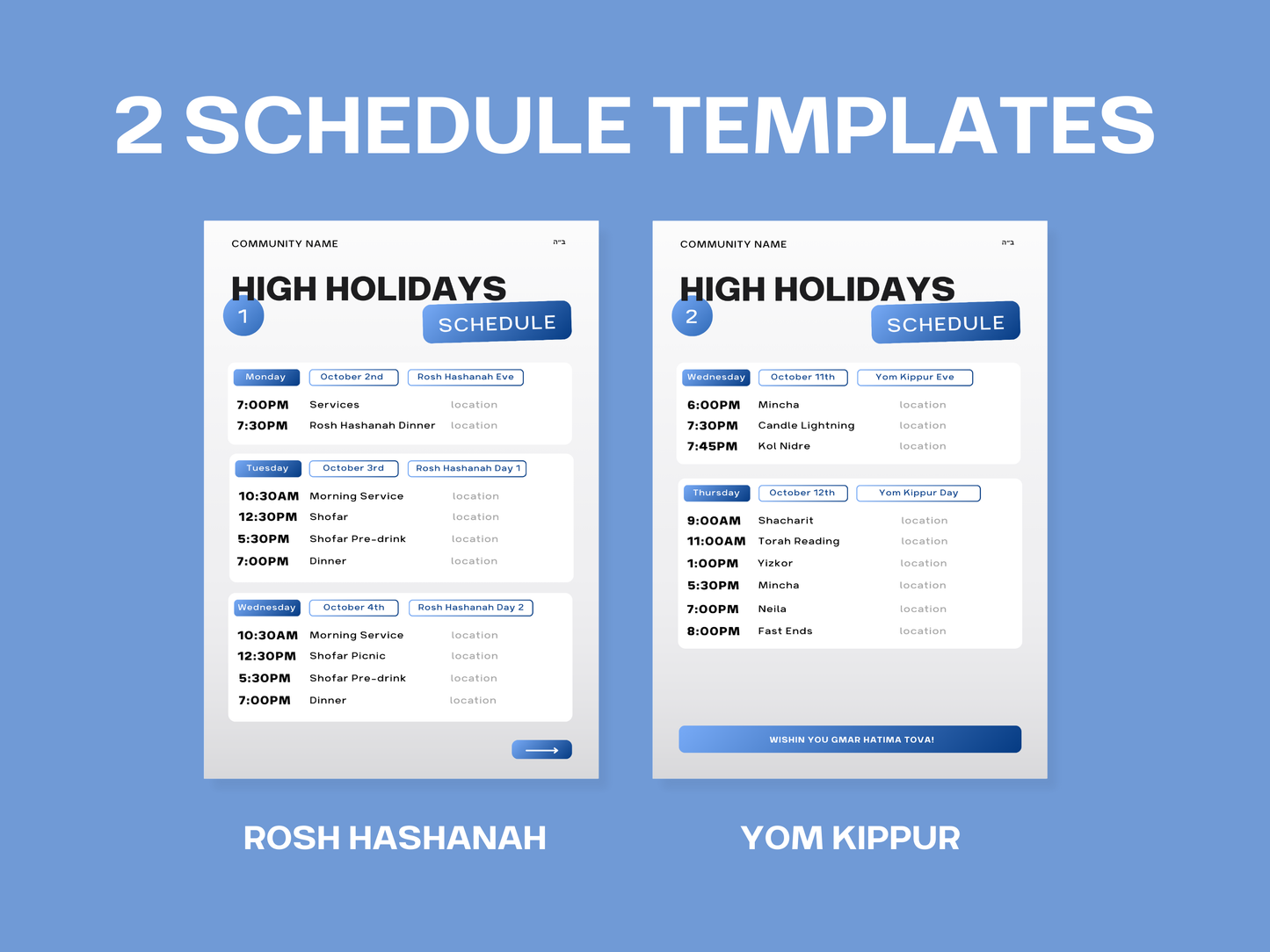 High Holidays Schedule