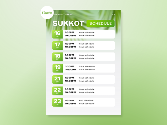 Sukkot Schedule